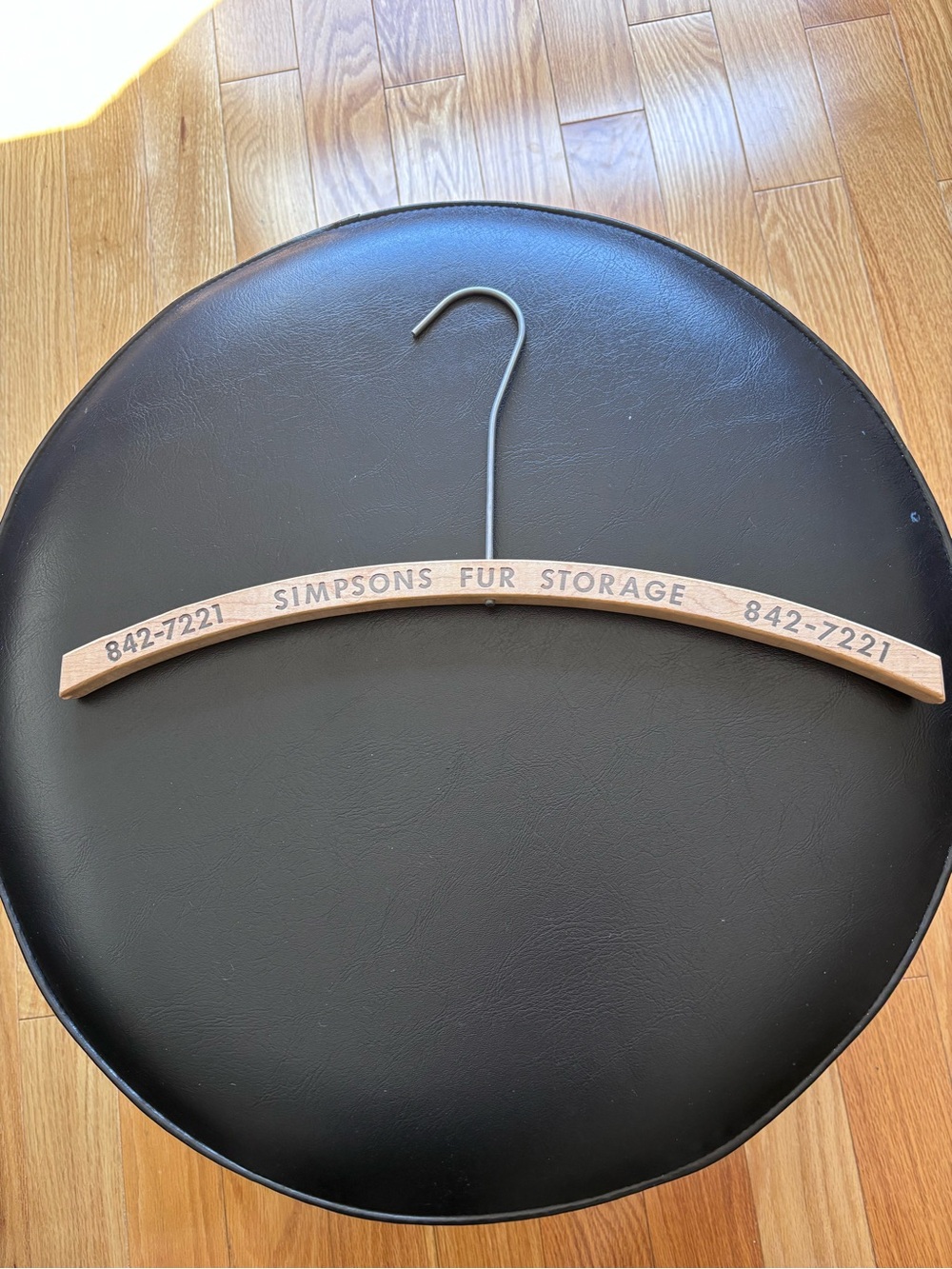 Vintage Simpson's Fur Storage 842-7221 Advertising Wood Clothes Hanger
